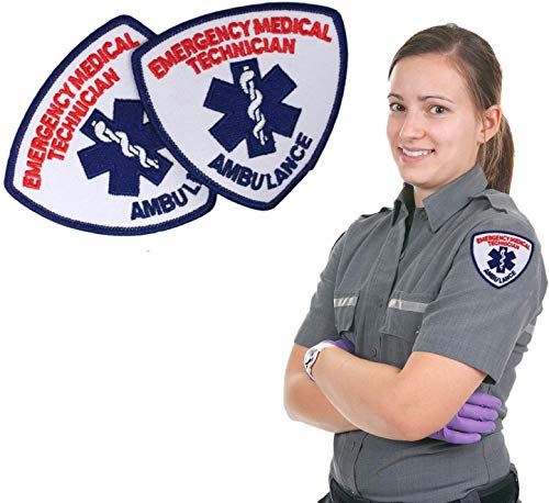 Emergency Medical Technician Ambulance Patch | Embroidered EMT Shoulder Badge | 3.5” x 3.5” (2 Pack)