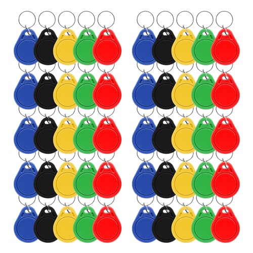 RFID Key Fobs 125KHz 50 PCS, T5577 Proximity ID Tag Rewritable Keypad Card Door Lock Entry Access Control System Fob Tag Wholesale (Colorful)