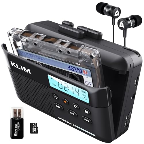 KLIM K7 Cassette Tape Player + Cassette to MP3 Converter + Portable Cassette Player + Built-in Microphone & Speaker + Rechargeable Battery + Earphones + 32GB SD Card