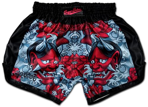 Authentic Muay Thai Boxing Shorts for Men and Women - Kickboxing MMA Martial Arts Fight Trunks for Training and Competition (US, Alpha, Large, Regular, Regular, Devil's Koi)