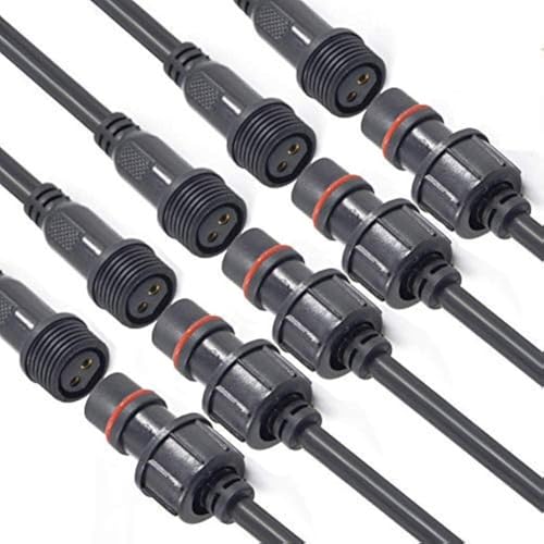 YETOR Waterproof Connectors 2 Wire,16AWG Male Female Plug LED Connector with 2Pin Waterproof Connectors,IP68 20CM Extension Cable for Car, Truck, Boat,Indoor/Outdoor LED Strip Lights,(5Pairs)