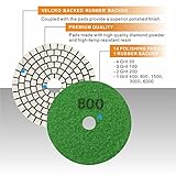 SPTA 15pcs Diamond Wet Polishing Pads Set, 4 inch Pads for Granite Stone Concrete Marble Floor Grinder or Polisher, 50#-6000# with Hook & Loop Backing Holder Pads for Wet Polisher