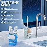 Ultrasonic Kid's U-Shaped Electric Toothbrush, IPX7 Waterproof, Five Cleaning Modes, 60S Smart Reminder (Cartoon Astronaut,Blue Ages 2-6)