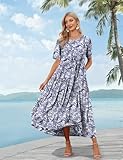 YESNO Women Casual Loose Bohemian Floral Dress with Pockets Short Sleeve Long Maxi Summer Beach Swing Dress 2XL EJF CR148