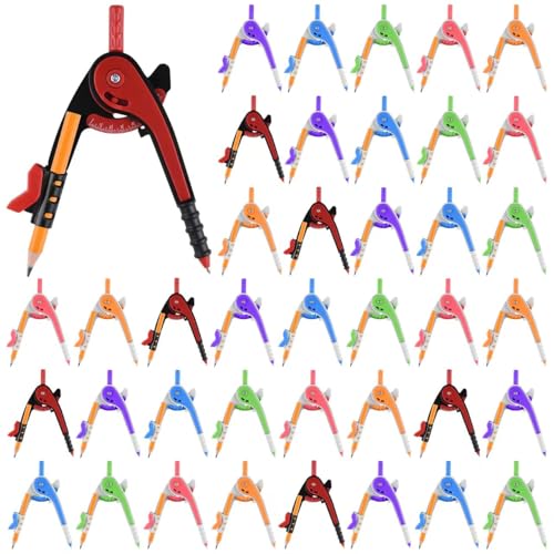 60 Packs Math Geometry Compass Bulk 6 Inch Colorful Basic Precision Tool for Student Plastic Scale Alarm Drawing Compass with Pencils for Drafing Office Home School Supplies (60)
