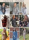 Ekouaer Sleeping Wear Womens Nighty Set Comfy Stretchy Pajamas Plus Size Long Sleeve Nightwear Pjs Light Grey Khaki,XX-Large