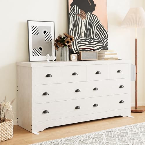 LIKIMIO Dresser 8 Drawer with Charging Station and Storage Bag, Stand Wood Storage Chest of Drawers for Bedroom Living Room Hallway Entryway, White