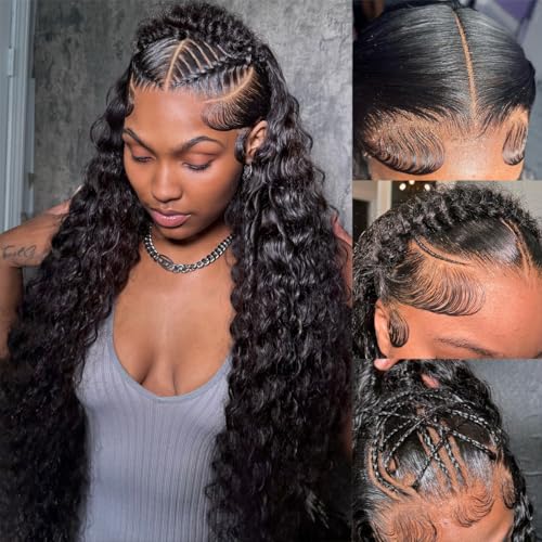 Bling Hair Princess 32 Inch 13x6 Lace Front Wigs Human Hair for Women 13x6 Transparent Deep Curly Lace Frontal Wigs Pre Plucked 200% Density
