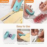 FEPPO 2 Pack Bag Sealer, Mini Bag Sealer 2 in 1 Handheld Chip Bag Sealer Heat Seal and Cutter with Lanyard, Portable Resealer for Snacks Plastic Bag Food Storage, Pink/Green (Batteries Included)