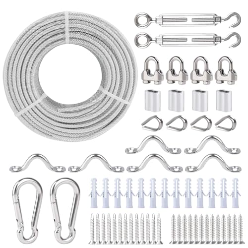 hannger 3/16" Wire Rope Kit, 100 Ft PVC Coated Steel Cable w/ 7×7 Strand Core, Stainless Steel Turnbuckle Wire Tensioner Kit for Decking Stair Railing, Shade Sail, String Light Hanging, Clothes Line