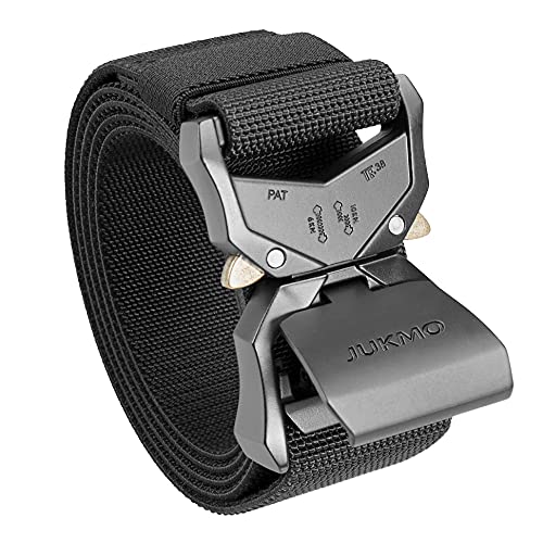 JUKMO Tactical Belt, Military Hiking Rigger 1.5" Nylon Web Work Belt with Heavy Duty Quick Release Buckle (Black, XX-Large)