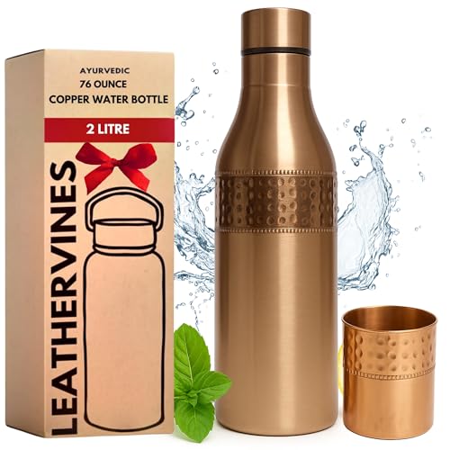 100% Pure Copper Water Bottle for Drinking 2L with Lid| Leak Proof Ayurvedic Vessel to Support Digestion, Immunity | Lightweight, Eco-Friendly, Perfect For Travel, Best Gift for Wellness Lovers