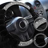 Fabbay 6 Pcs Fluffy Steering Wheel Cover Set Bling Fluffy Car Accessories for Women Bling Cup Holder Mat Fuzzy Handbrake Gear Shift Cover and Rearview Mirror Decoration for Car Decor(Black)