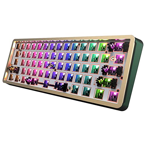 DRAOZA GK61 Custom DIY Gaming Mechanical Keyboard Kit, Aluminum Metal CNC Shell, RGB Hot Swap 3pin/5pin Switch, Programmable Triple Mode Bluetooth 5.0/USB-C Wired/2.4GHz Wireless(Green)