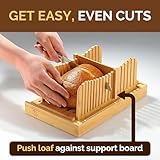 Bambüsi Bread Slicer for Homemade Bread - Bamboo Bread Cutter with Knife, Foldable Slicing Guide, Crumb Tray - Compact Bread Loaf Slicer for Cakes, Bagels, Loaves - Kitchen Gadget & Gifts