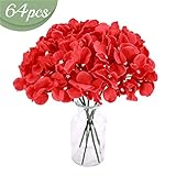 Auihiay 64pcs Hydrangea Artificial Flowers, Red Fake Hydrangea Flowers with Stems, Artificial Hydrangea Flowers for Wedding Centerpieces, Home Garden Party Decoration (Red)