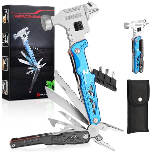 ZUZUAN 18 in 1 Multitool,Blue,Professional Stainless Steel Multitool Pliers with Replaceable Alloy Steel Blades Wire Cutters,Bottle Opener,Apply to Survival,Camping & Hunting,for Father's Day gift