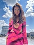 CAPE CLIQUE Rave Outfits for Womens Festival Sexy 3 Piece Sets Cute Birthday Long Sleeve Dressy Mini Skirts Set for Spring Summer Rose Red Medium