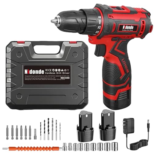 12V Cordless Power Drill Drivers Kit with 2 Lithium Batteries & LED Light - Dual-Speed(0-1450 RPM),3/8 Inch Keyless Chuck (Included Chuck),Fasten Function for Home Renovation