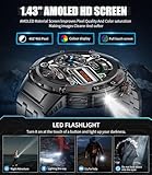 LIGE Military Smart Watches for Men with LED Flashlight(Answer/Make Calls),530mAh Large Battery,1.43’’ AMOLED,5ATM Waterproof Smartwatch for Android iOS,130+Sport Modes Heart Rate/Sleep Monitor Black