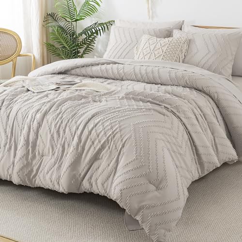 Litanika Linen Queen Size Comforter Set with Sheets - 7 Pieces Bed in a Bag Queen Boho Tufted Complete Beddding Sets with Comforter, Sheets, Pillowcases & Shams