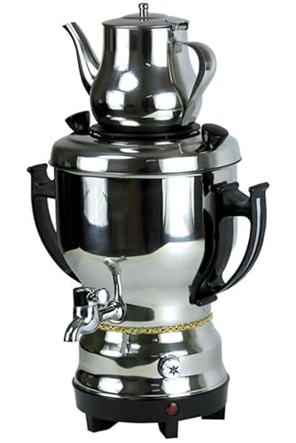 Electric Stainless Steel Persian Russian Turkish Arabic 3 Liter Samovar With Kettle 32oz Tea Maker Water Teapot 110V 1300W Auto Shut Off, Keep Warm