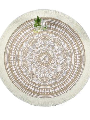 1PCS Vintage Pastoral Round Cotton Linen Placemats Woven Jute Tassels Placemats Soft Non-Slip Table Pads Vase Mats Accessories(1)