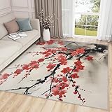 Zoainuos Plum Blossom Rug 4x6 - Japanese Cherry Blossom Area Rugs for Living Room Bedroom - Asian Style Carpet - Washable Non Slip Super Soft - Chinese Home Decor & Gifts