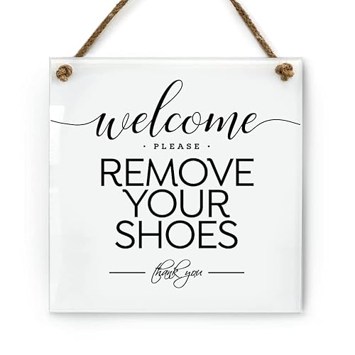 Reilly Originals 6x6 Inch Welcome, Please Remove Shoes Designer Sign ~ Ready to Hang ~ Premium Finish, Durable (White)