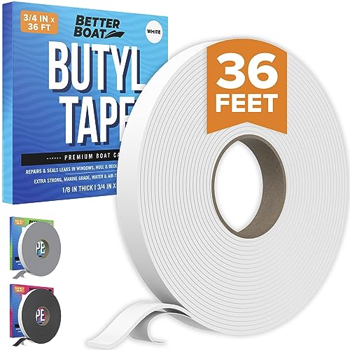 Butyl Tape, RV and Marine Window Seal Kit, White Double-Sided Putty Tape, 1/8" x 3/4" x 36 Ft, Waterproof Rubber Caulking for Boat, RV Windows, and Outdoor Sealing