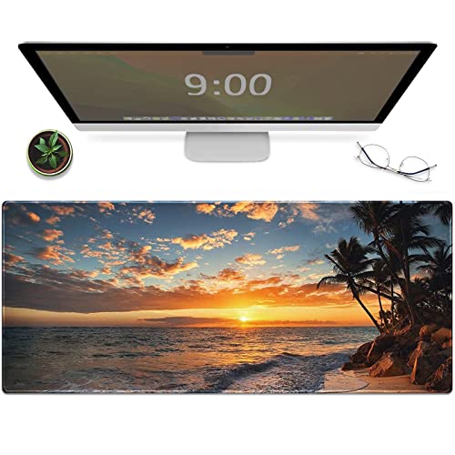 Galdas Gaming Mouse Pad XXL XL Large Mouse Pad Mat Long Extended Mousepad Desk Pad Non-Slip Rubber Mice Pads Stitched Edges Thin Pad (31.5x11.8x0.12 Inch)-Sunset Beach