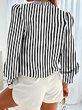 Flowyair Women's Casual Striped Shirts Puff Long Sleeve V Neck Silk Button Down Top Blouses Y-Black