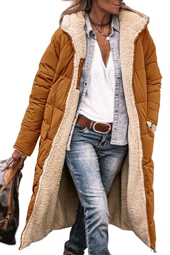 PRETTYGARDEN Winter Coats For Women 2025 Warm Full Zip Sherpa Fleece Long Puffer Jackets Outerwear (Brown,XX-Large)