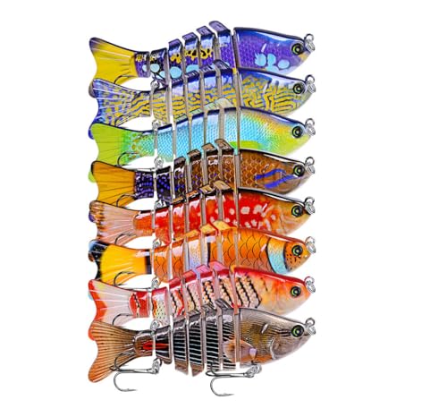 Cuoyuqie 8 Pack 7-Segment Multi Jointed Fishing Lures Fish Bait Crankbait Hooks Swimbait