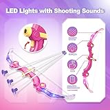 Bow and Arrow Toys for 5 6 7 8 9 10 Years Olds Girls, Archery Set Includes 2 Super Bow with LED Lights, 20 Suction Cups Arrows,Archery Set with Standing Target,3 Target Cans,Gift for Kids