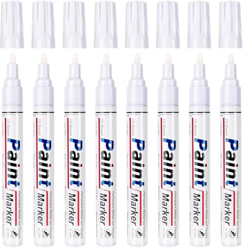 YYSHUS White Paint Pen Permanent Marker – 8 Pack White Markers, 2-3mm Tip, Waterproof, High Coverage, Fade Resistant for Tire, Metal, Wood, Rock, Plastic, Fabric – Ideal for Engineers