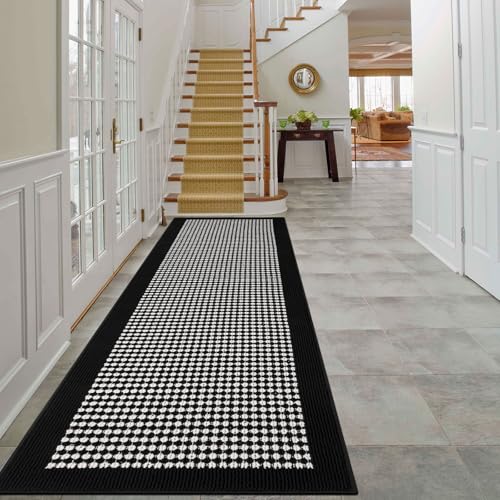 Ileading Runner Rugs for Hallway 2'x8' Non Slip Farmhouse Long Kitchen Floor Mats with Rubber Backing Absorbable Throw Rugs Machine Washable Indoor Helloween Decor Carpet for Entryway（Black&White）