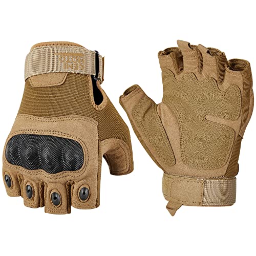 KEMIMOTO Fingerless Tactical Gloves for Men, Motorcycle Gloves for Outdoor Work Sports, for Hunting Hiking Camping