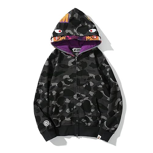 RICK TOP ONE Shark Double-Layer Hooded Zip-Up Hoodie: Trendy Youth Full-Zip Hip Hop Streetwear Sweatshirt for Men (US, Alpha, XX-Large, Regular, Regular, Grey)