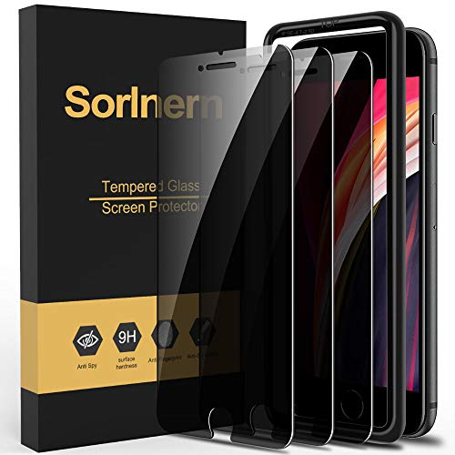 sorlnern 3-Pack Privacy Screen Protector for iPhone SE 2020, Anti Spy Tempered Glass Film, Touch Sensitive, Bubble-Free, Case Friendly [with Easy-Installation Tool][4.7 inch]