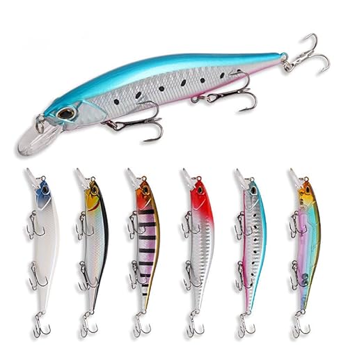Lagnlnaoy 6pcs 12.6cm/15g Minnow Sound Bead Fishing Lure Hard Bait Crankbait Lure Carp Jerkbait Bass Pike Carkbait Wobblers Hook Swimbait Gifts 4.96 inches*0.529 oz