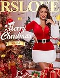 RSLOVE Christmas for Women Santa Costume - Sexy Santa Outfit 2Pcs Velvet Babydoll Lingerie Dresses with Belt Furry Halloween Cosplay Red, M