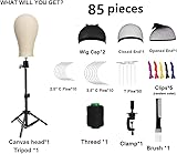 SZCY LLC 23 Inch Canvas Block Wig Head, Wig Stand Tripod with Head, Mannequin Head for Wigs, Manikin Head Block for Wigs Making Display with Wig Caps, T Pins C Bristle Brush