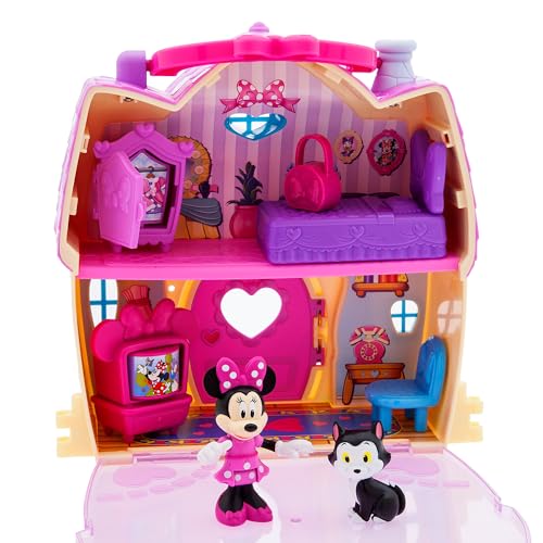 Disney Store Official Minnie Mouse Clubhouse Toys Play Set - Interactive Playhouse Junior Mickey Mouse Toys - Poseable Minnie & Cat Figures, 13-Piece Set, Perfect for Toddlers