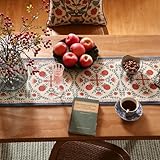 patdrea Designer Vintage Bright Farmhouse Extra Long Linen Table Runner 118 Inch Long, Maroon Floral Pattern Table Mat, Decor for Kitchen Dining Coffee Table Cabinet Banquet Christmas ,12"*102"