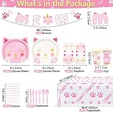 167 PCS Cat Birthday Party Supplies - Kitten MEOW Banner, Cat Paper Plates, Napkins, Cups, Tablecloth, Knives, Forks, Spoons and Straws for Girl Pet Cat Party Decorations, Serve 20 Guests