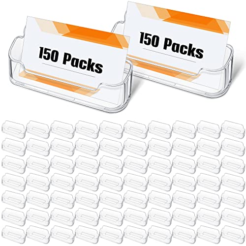 150 Pcs Plastic Business Card Holder for Desk Transparent Acrylic Clear Business Card Display Holder Stand for Exhibition Desktop Office Home Supplies Fits 30-50 Sheets