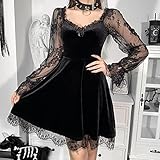 IKADEX Gothic Lolita Dress for Women Black Lace Dress Velvet Mini Dresses Goth Clothes for Teen Girls #A: Black S