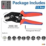 HKS Ratcheting Crimping Tool Set 11 PCS with Changeable Jaws for Dupont JST MOLEX - Open Barrel Terminals, Insulated & Non-Insulated Ferrules, Terminals & Butt Connectors,Solar & Coax Connectors