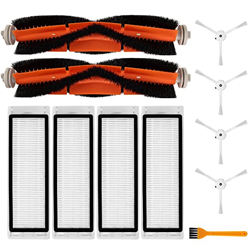 BlueStars Replacement Accessories Kit for Roborock E25, S4, S5, S6, S50, S51, E4, E20, E35, C10 & Xiaomi Mijia Robot Vacuums – Includes 2 Roller Brushes, 4 Side Brushes, 4 Filters, Sweeping Brush